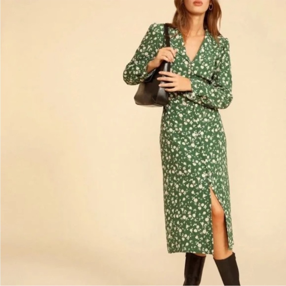 Rouje Clementine dress green & cream floral print 34 FR/XS/2 US & FR 36/S/US 4